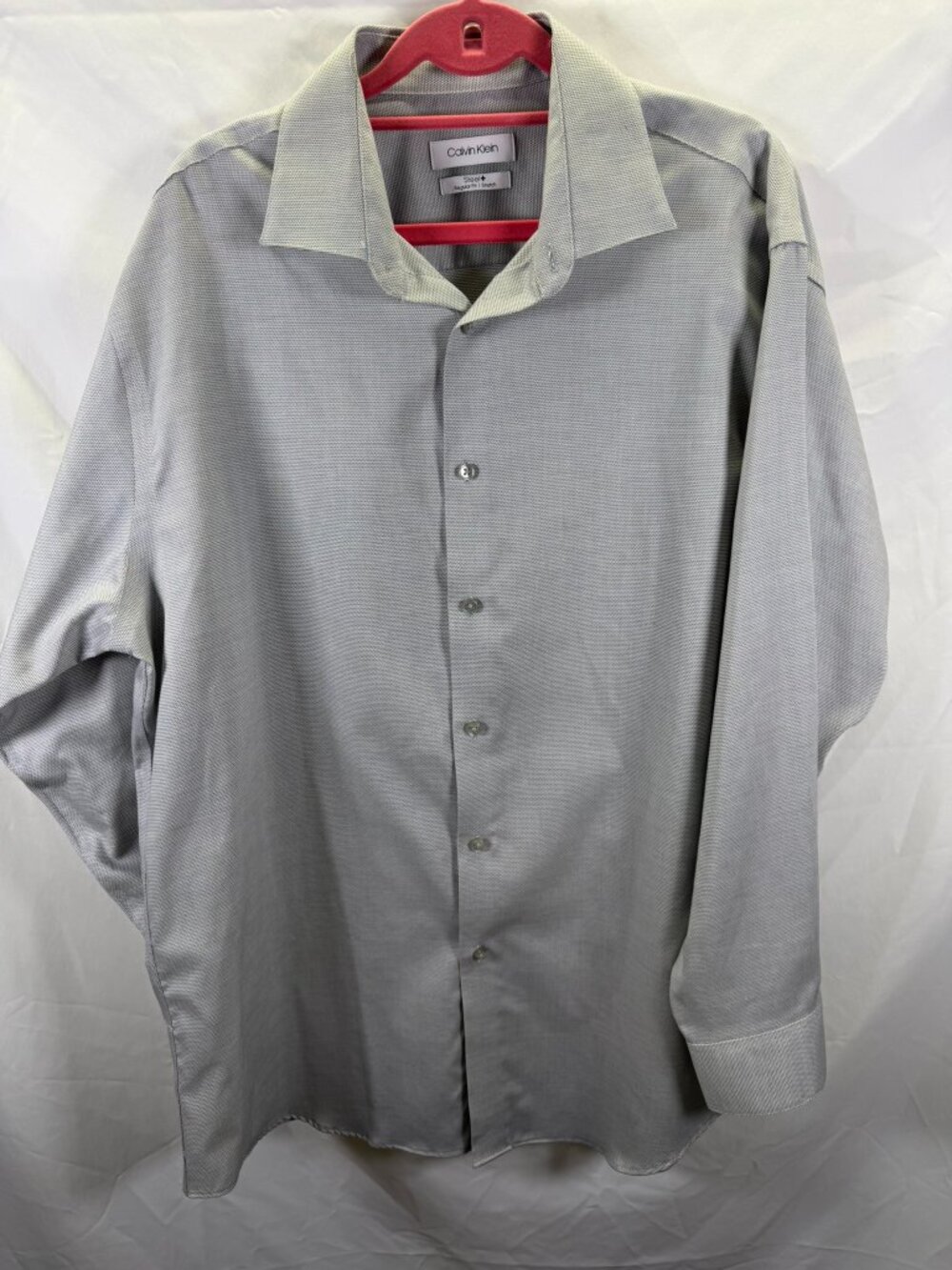 Calvin Klein Shirt Mens L 16.5 32/33 Gray Check Steel+ Regular Fit Stretch